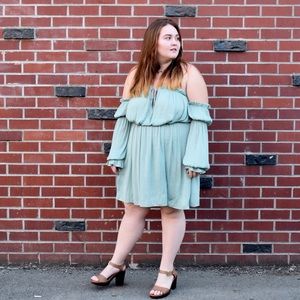 Mint green off the shoulder dress
